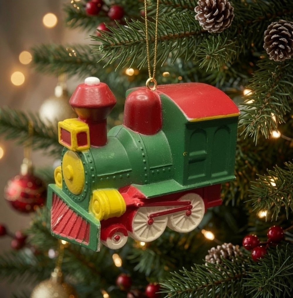 Vintage Train Christmas Ornament Red Green White Yellow Rare Xmas Decor